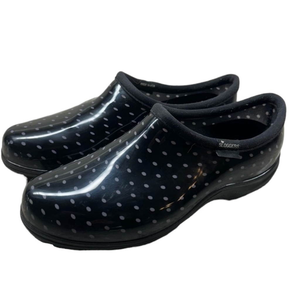 Sloggers Womens Waterproof Rain Garden Shoes Black White Polkadot